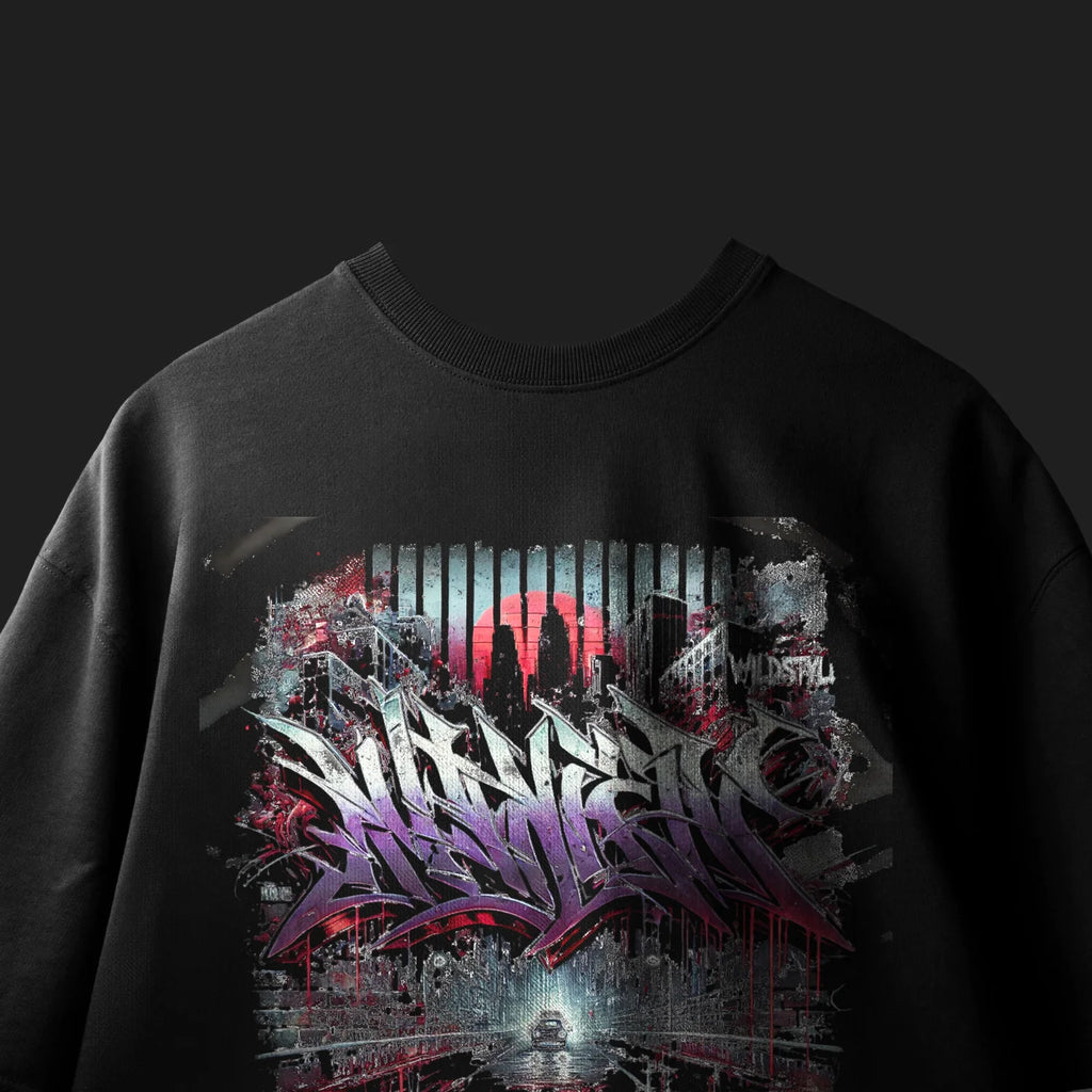 OVERSIZED CITYSCAPE PRINT T-SHIRT – JET BLACK