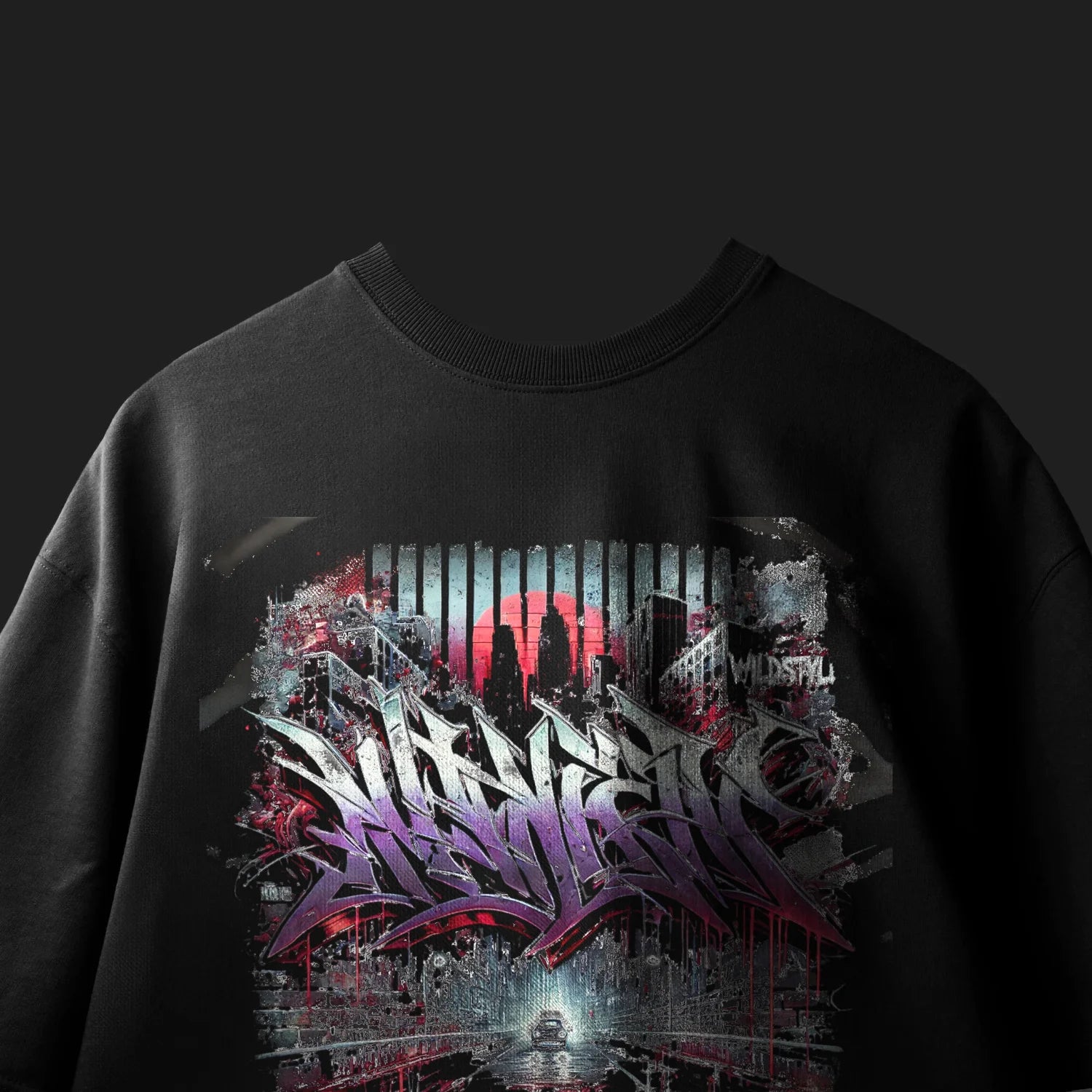 OVERSIZED CITYSCAPE PRINT T-SHIRT – JET BLACK