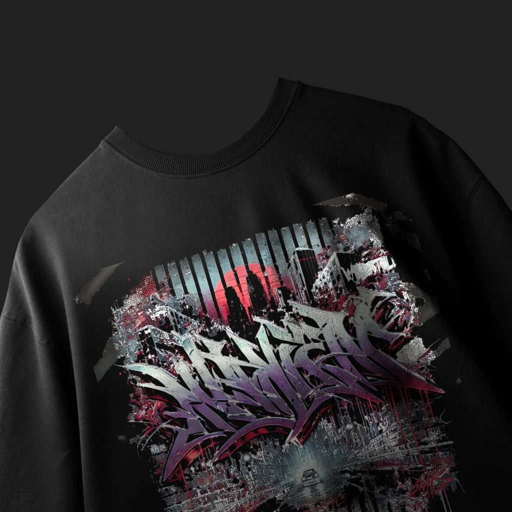 OVERSIZED CITYSCAPE PRINT T-SHIRT – JET BLACK