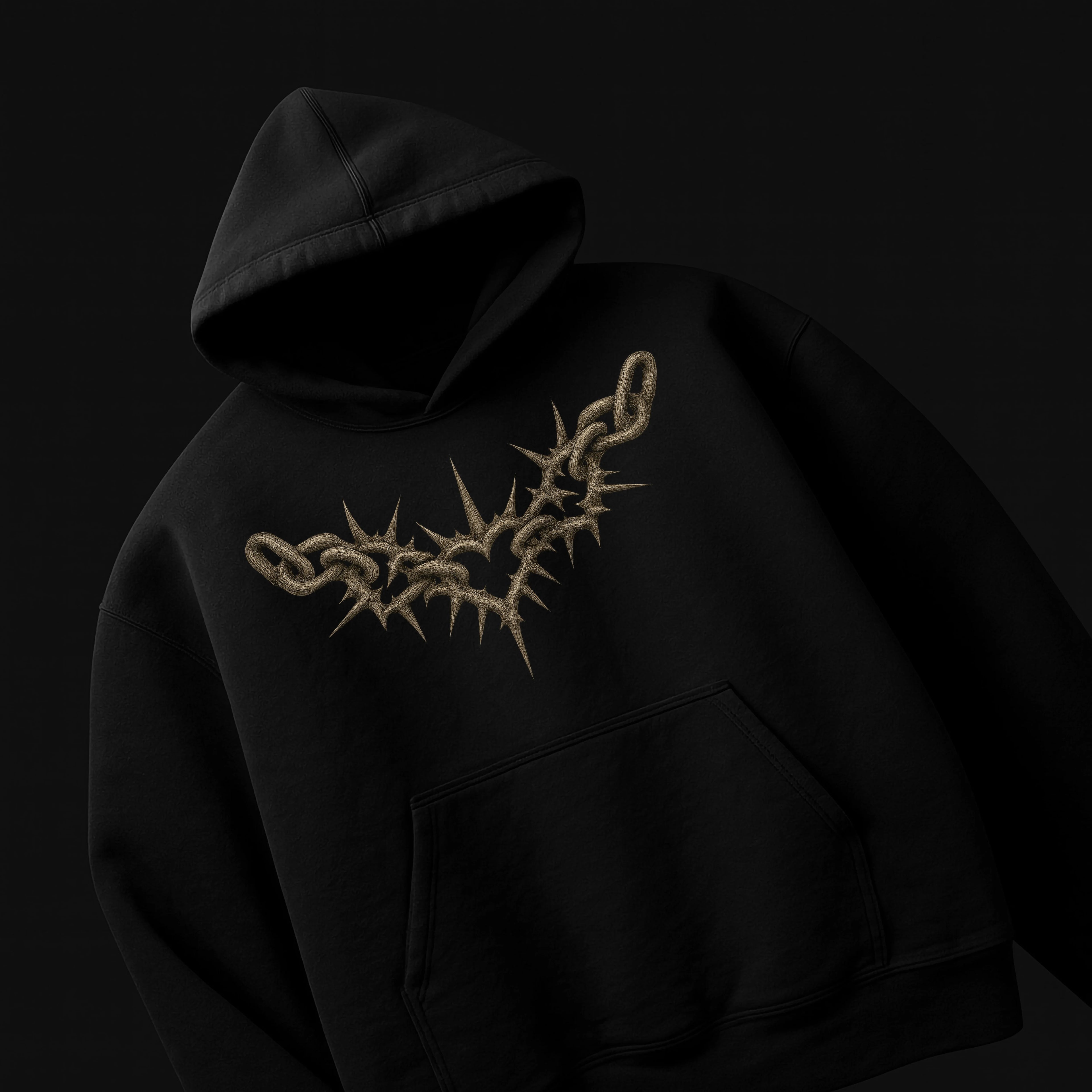 BARBED CHAIN GRAPHIC HOODIE – KANGAROO POCKET