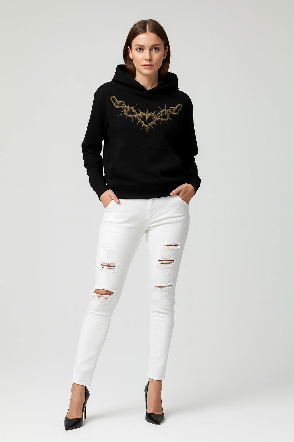 BARBED CHAIN GRAPHIC HOODIE – KANGAROO POCKET